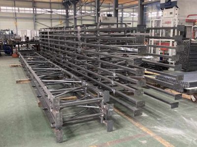 a large metal structure in a warehouse